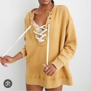 Aerie Lace-Up Mustard Sweatshirt